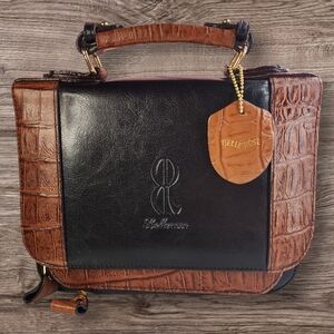 Vintage BelleRose Black & Brown Leather Mini Bag Briefcase Handbag